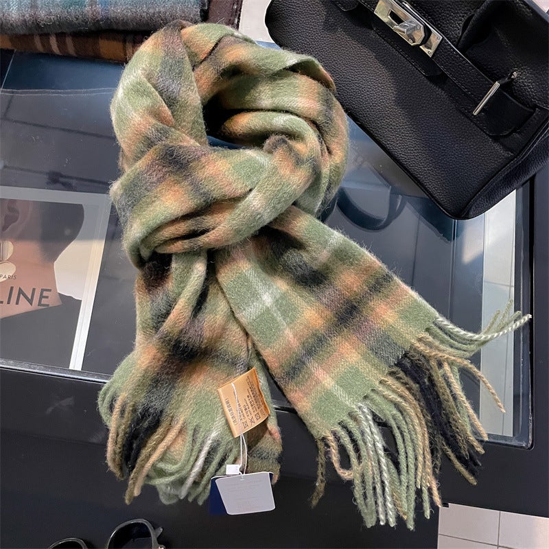 New Arrival 100% Wool Plaid Scarf Womens Winter Winter Student All-Match Mens and Womens Warm Wool Scarf for Couple 12#Burgundy black stripes - Image 3