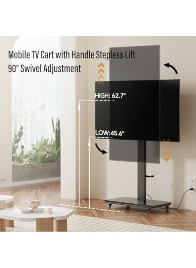 ACPLAY Heavy-Duty Mobile TV Stand for 32"–70" TVs, 55kg Max Load, Swivel & Height Adjustable, Rolling Cart with Lockable Wheels & Shelf, Max VESA 600x400mm – Ideal for Home & Office - Image 4