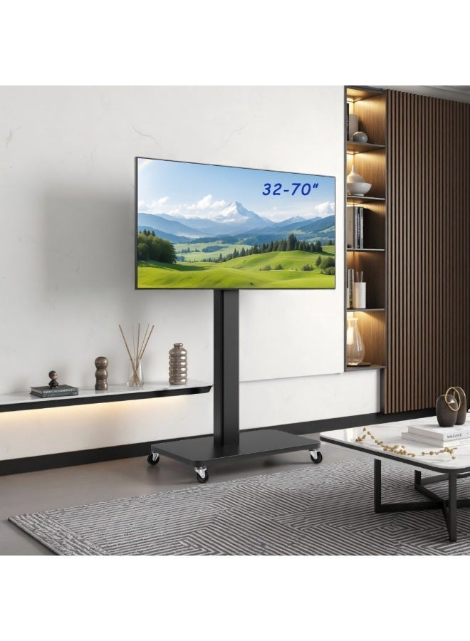 ACPLAY Heavy-Duty Mobile TV Stand for 32"–70" TVs, 55kg Max Load, Swivel & Height Adjustable, Rolling Cart with Lockable Wheels & Shelf, Max VESA 600x400mm – Ideal for Home & Office - Image 3