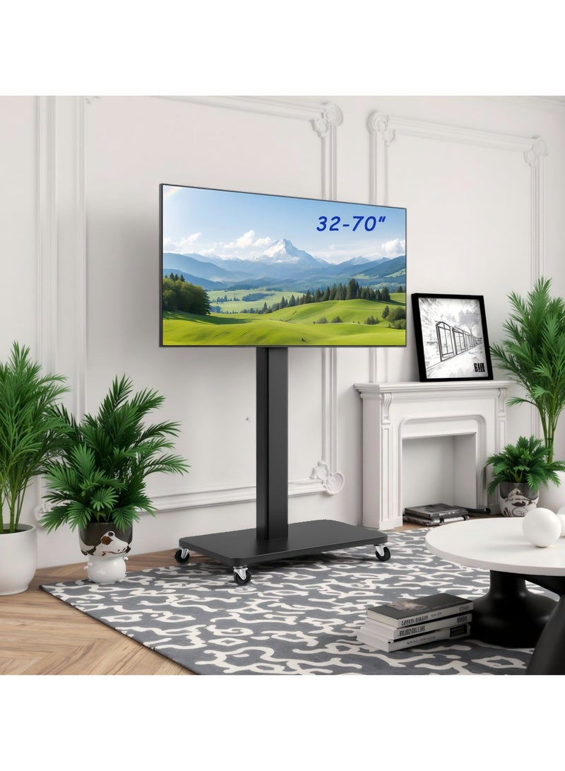 ACPLAY Heavy-Duty Mobile TV Stand for 32"–70" TVs, 55kg Max Load, Swivel & Height Adjustable, Rolling Cart with Lockable Wheels & Shelf, Max VESA 600x400mm – Ideal for Home & Office - Image 2