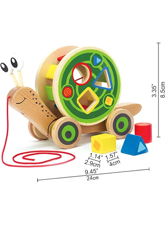 Hape Walk-A-Long Snail Pull Toy For Toddlers | Wooden Push & Pull Toy With Removable Ssorter Shell | Award-Winning Educational Toy For Motor Skills, Color Sorting, And Creativity | Ages 12+Months