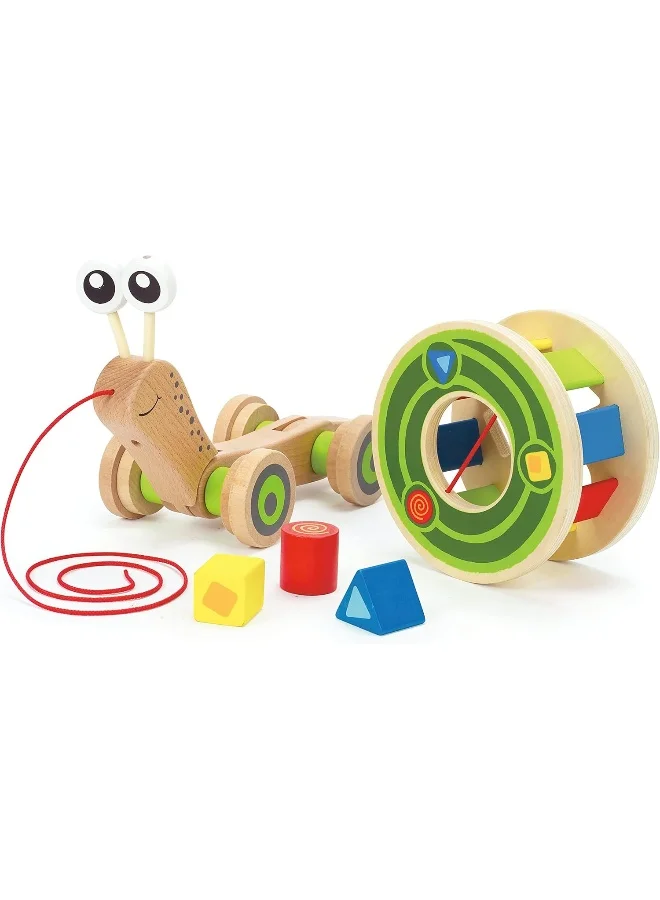 Hape Walk-A-Long Snail Pull Toy For Toddlers | Wooden Push & Pull Toy With Removable Ssorter Shell | Award-Winning Educational Toy For Motor Skills, Color Sorting, And Creativity | Ages 12+Months