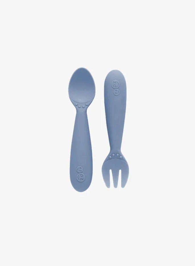 ezpz Baby Mini Fork And Spoon Set, Kids Cutlery Set With Case - 12M+ - Indigo - Image 1