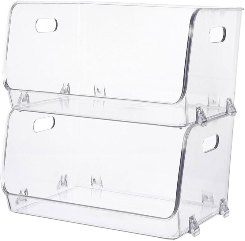 2pcs Stackable Clear Cosmetic Storage Box With Hollow Handle For Bathroom Bedroom - Image 1