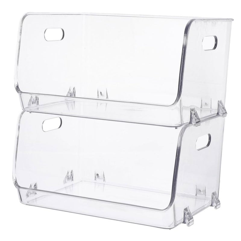 2pcs Stackable Clear Cosmetic Storage Box With Hollow Handle For Bathroom Bedroom - Image 2