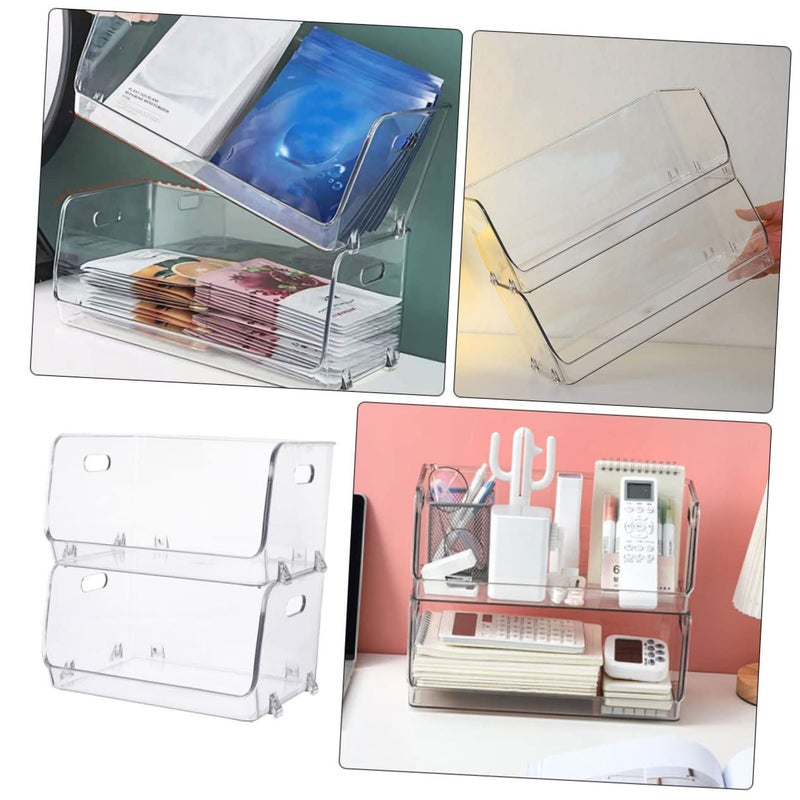 2pcs Stackable Clear Cosmetic Storage Box With Hollow Handle For Bathroom Bedroom - Image 4