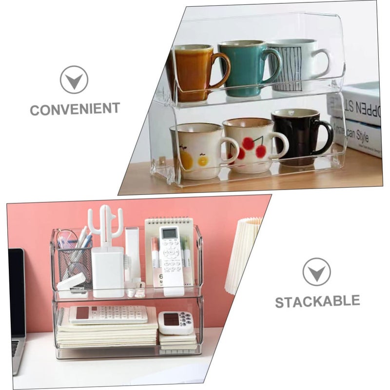 2pcs Stackable Clear Cosmetic Storage Box With Hollow Handle For Bathroom Bedroom - Image 5