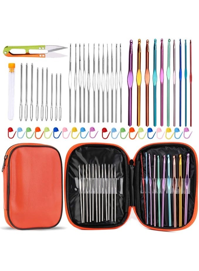 54 Pcs Crochet Needles Set, Crochet Hooks Kit with Storage Case, Ergonomic Knitting Needles Stitch Marker DIY Hand Knitting Craft Art Tools for Beginners - Image 1