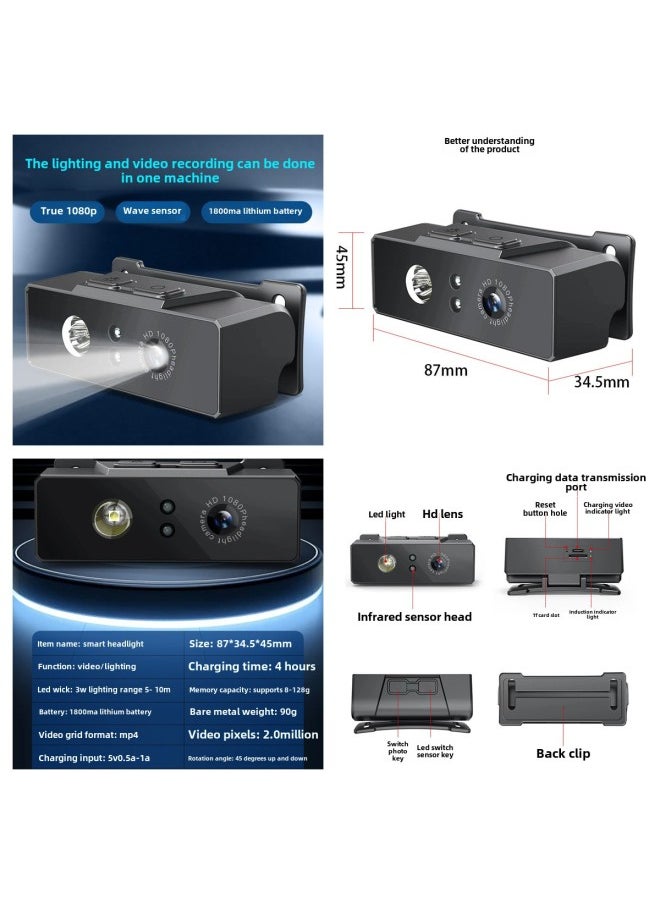 Generic - D8 High-definition Camera Head Mounted Lighting Video Record-Color:D9 Black Complete Set (no Memory) - Image 1