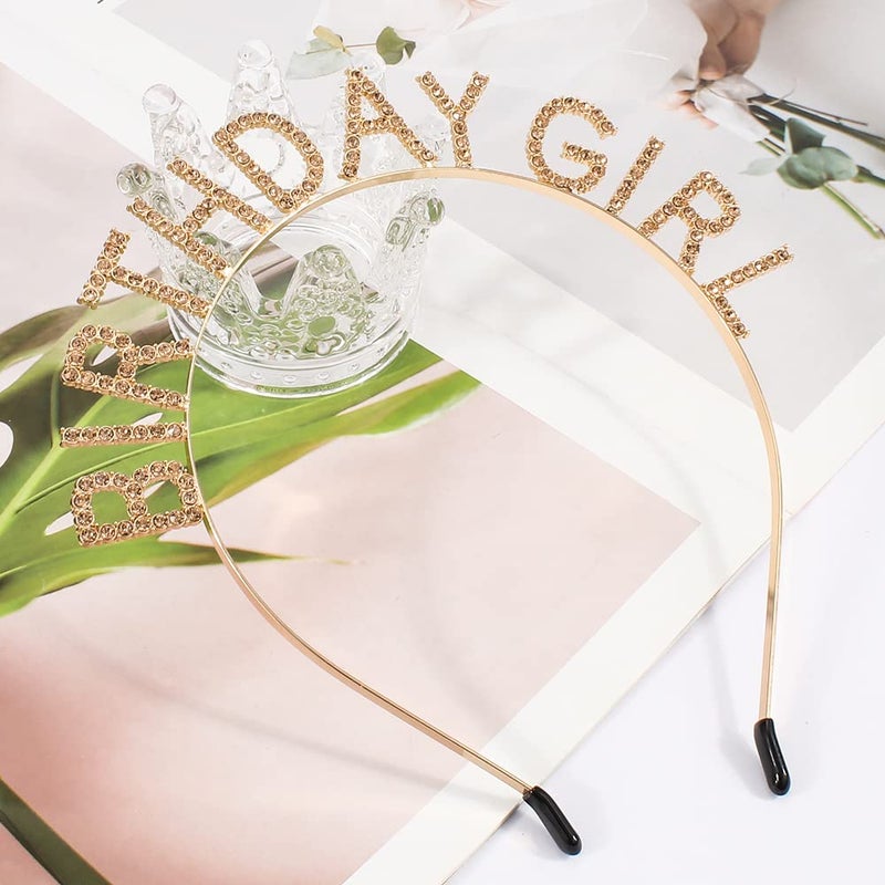 AOPRIE Birthday Girl Headband Tiara for Women & Girls - Happy Birthday Princess Crown Rhinestone Accessory, Gold Yellow - Image 3