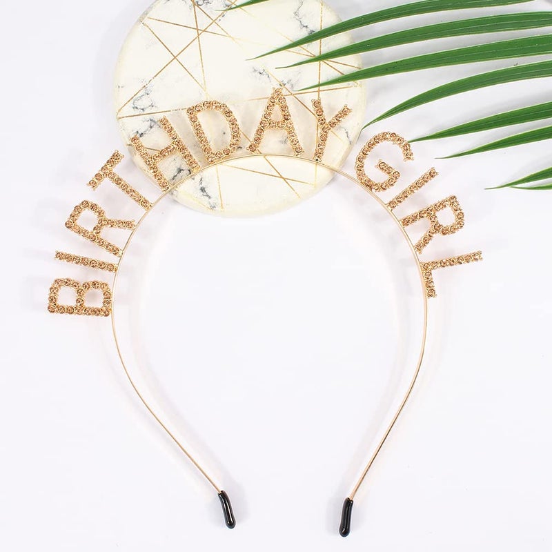 AOPRIE Birthday Girl Headband Tiara for Women & Girls - Happy Birthday Princess Crown Rhinestone Accessory, Gold Yellow - Image 4