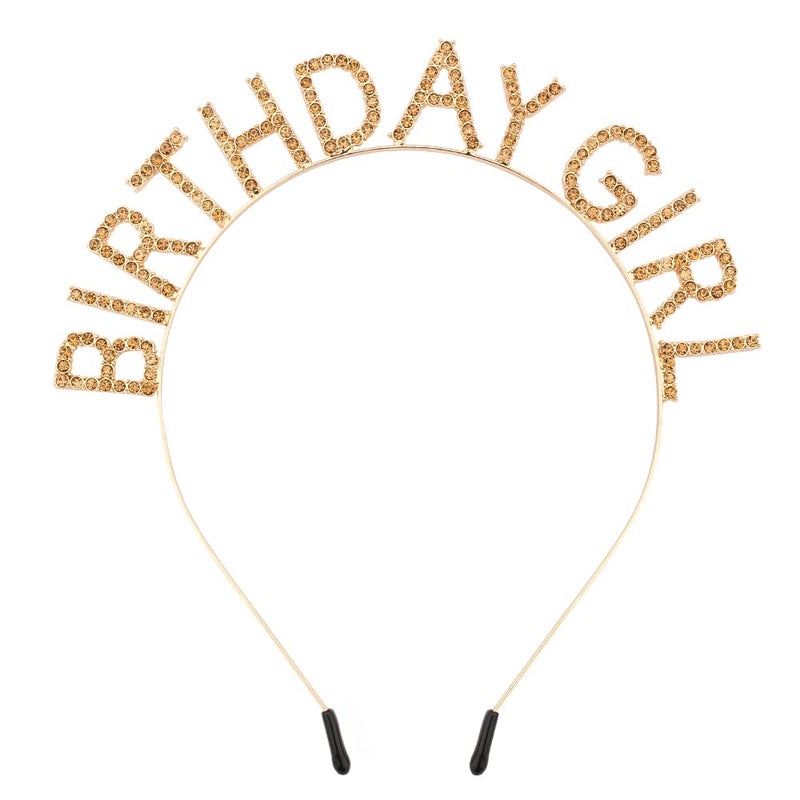 AOPRIE Birthday Girl Headband Tiara for Women & Girls - Happy Birthday Princess Crown Rhinestone Accessory, Gold Yellow - Image 1