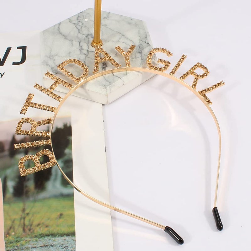 AOPRIE Birthday Girl Headband Tiara for Women & Girls - Happy Birthday Princess Crown Rhinestone Accessory, Gold Yellow - Image 5