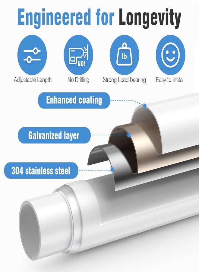 AIZESI Tension Curtain Rod for Windows 45 to 77 Inch, Adjustable Expandable Spring Curtain Rods No Drilling, Non Slip Curtain Rod for Bedroom Doorway Closet Door, White - Image 2