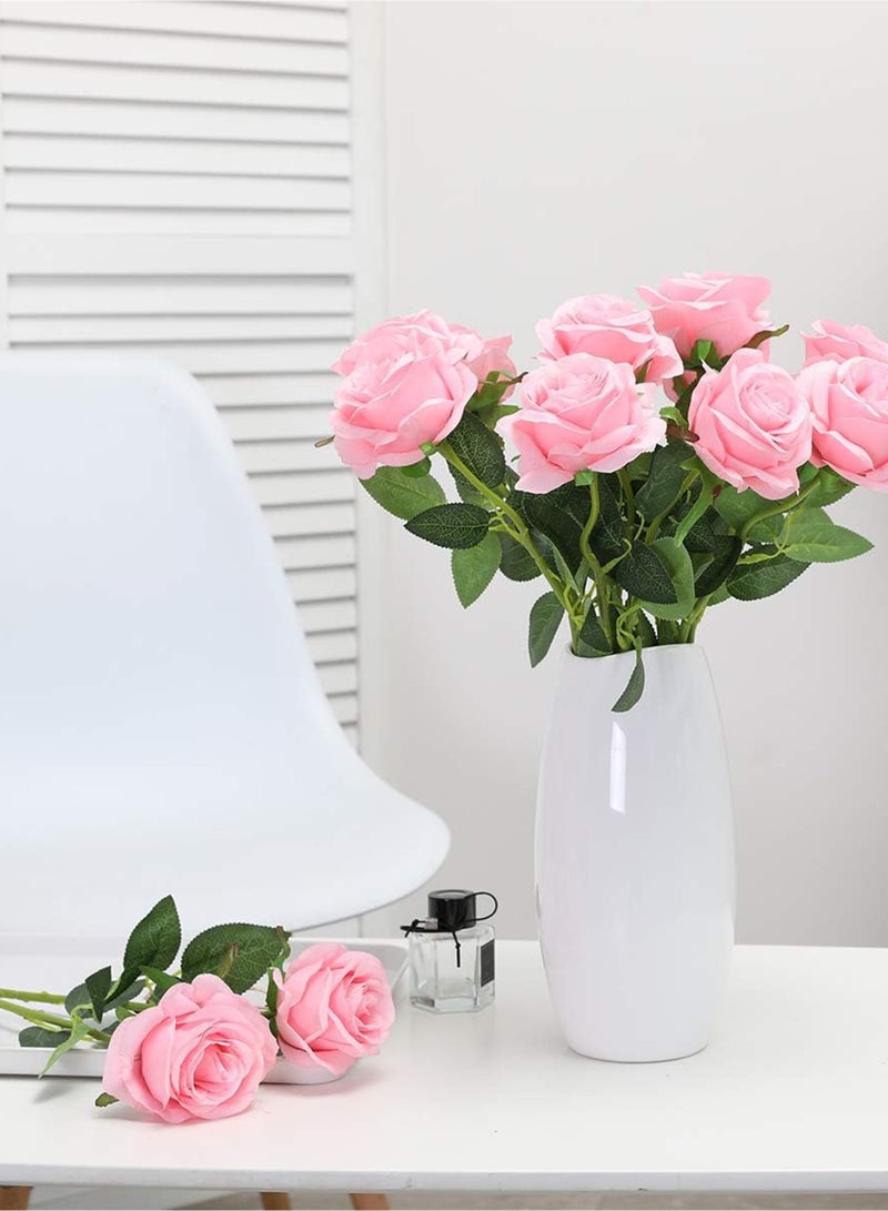 باقة زهرة ورد صناعية حريرية تشبه الزهور الطبيعية للزفاف، أو لتزيين المنزل والحفلات، هدية للفعاليات، 10 قطع (وردي) - Image 4
