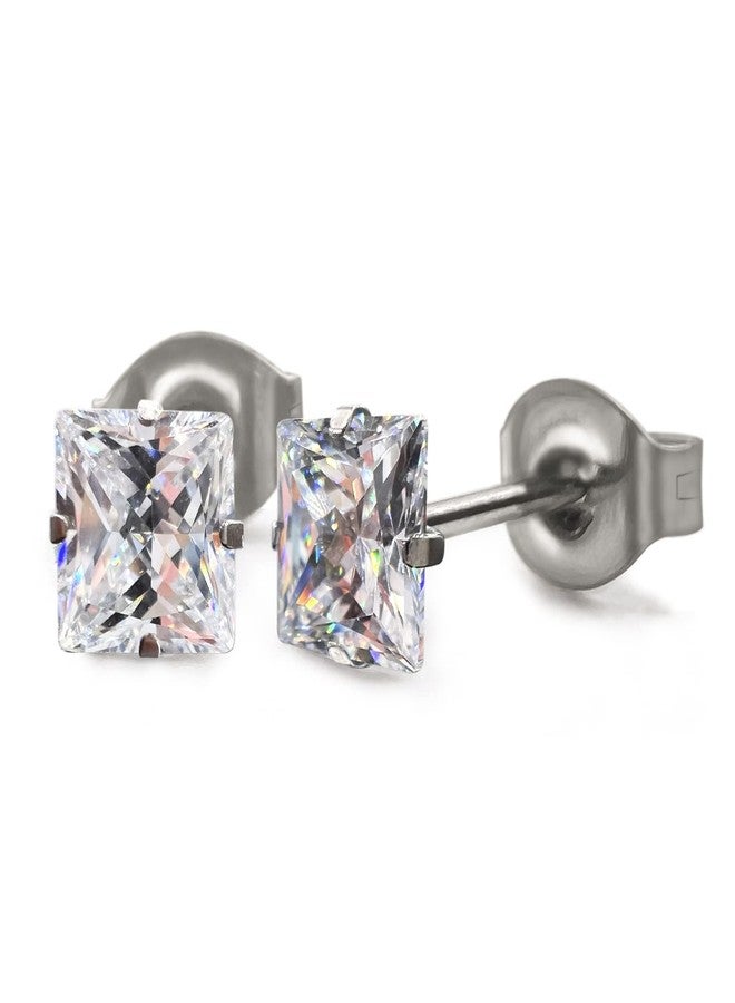Limerencia G23 Pure Titanium Earrings F136 Implant Grade Titanium Studs 20G Hypoallergenic Round Cubic Zirconia/Princess-Cut/Square/Ball Earrings for Women Men Sensitive Ears, 5mm, Titanium, Cubic - Image 1
