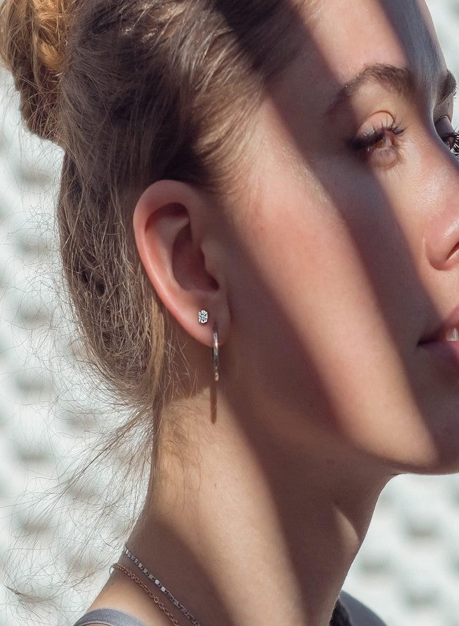 Limerencia G23 Pure Titanium Earrings F136 Implant Grade Titanium Studs 20G Hypoallergenic Round Cubic Zirconia/Princess-Cut/Square/Ball Earrings for Women Men Sensitive Ears, 5mm, Titanium, Cubic - Image 5