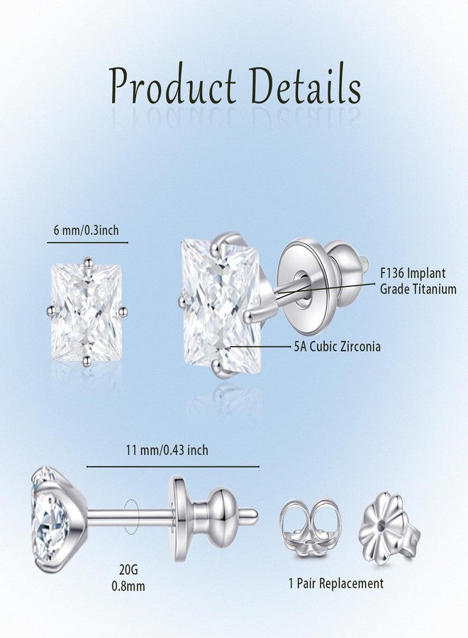 Limerencia G23 Pure Titanium Earrings F136 Implant Grade Titanium Studs 20G Hypoallergenic Round Cubic Zirconia/Princess-Cut/Square/Ball Earrings for Women Men Sensitive Ears, 5mm, Titanium, Cubic - Image 3