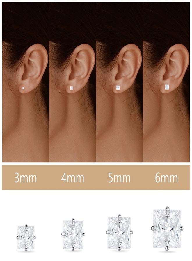Limerencia G23 Pure Titanium Earrings F136 Implant Grade Titanium Studs 20G Hypoallergenic Round Cubic Zirconia/Princess-Cut/Square/Ball Earrings for Women Men Sensitive Ears, 5mm, Titanium, Cubic - Image 4