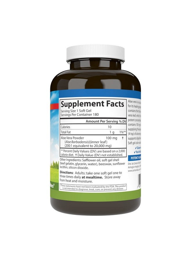 Carlson Golden Aloe 100 Mg (200:1 Concentrate) Digestive Support & Colon Health Optimal Wellness 180 Softgels - Image 3