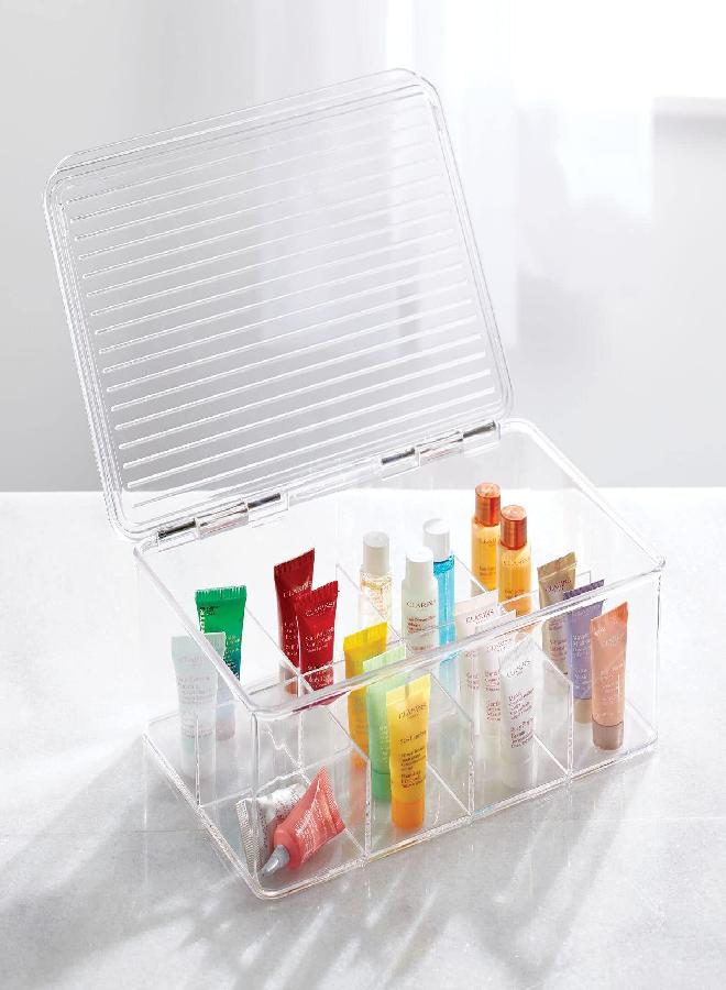 mDesign Plastic Divided First Aid Storage Box Kit with Hinge Lid for Bathroom, Kitchen, Cabinet, Closet - Organize Medicine, Ointments, Adhesive Bandages, Dental - 8 Sections, 2 Pack - Clear - Image 3