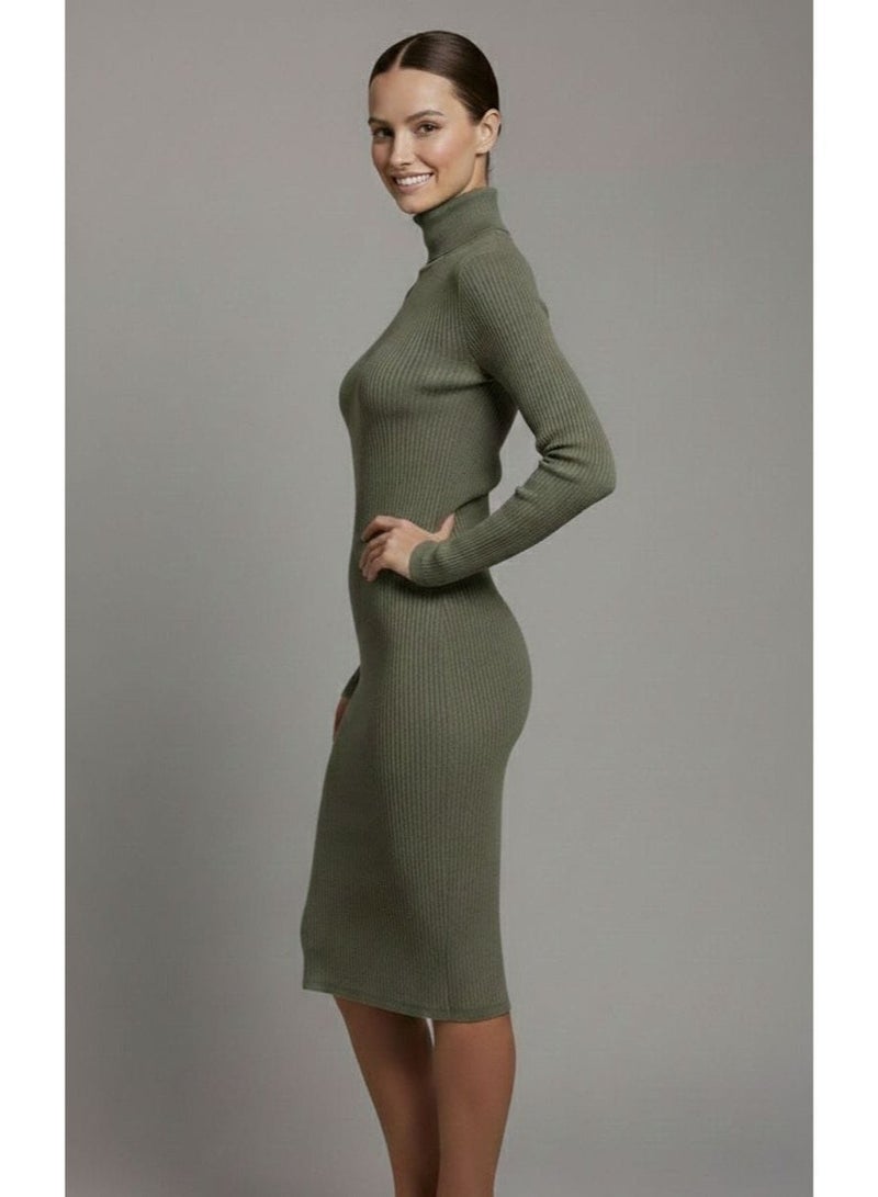 Don't Call Me Jennyfer Olive Green Ribbed Bodycon Midi Dress - Image 1
