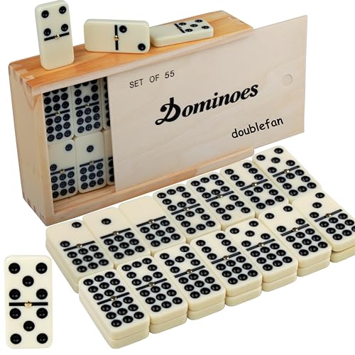 Doublefan Domino Set for Adults Double Nine Dominoes Set with Wooden Case for Classical Board Games for Family and Kids55 Tiles 24 Players - Image 1
