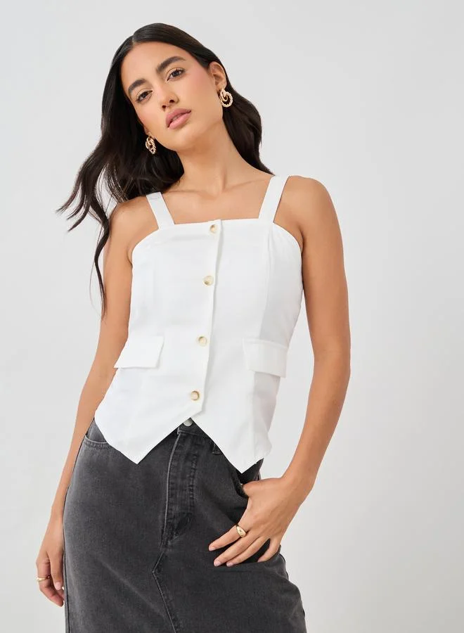 ستايلي Styli Strappy Buttoned Asymmetric Hem Waistcoat