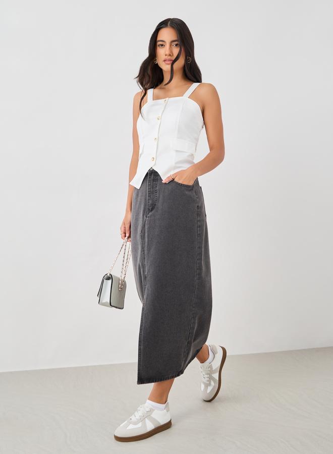 Styli Strappy Buttoned Asymmetric Hem Waistcoat - Image 2