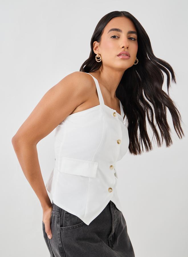 Styli Strappy Buttoned Asymmetric Hem Waistcoat - Image 4