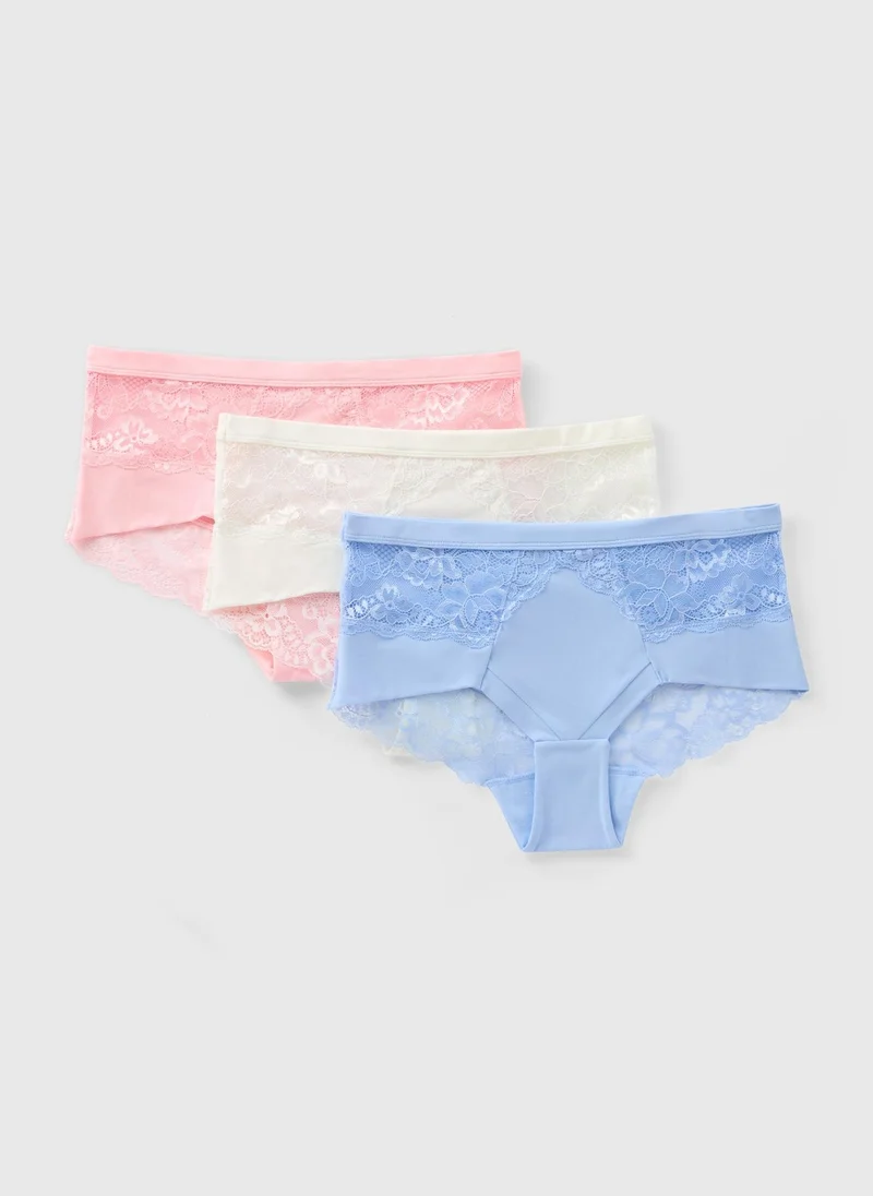 Matalan 3 Pack Pink/Blue/White Brushed Midi Knickers
