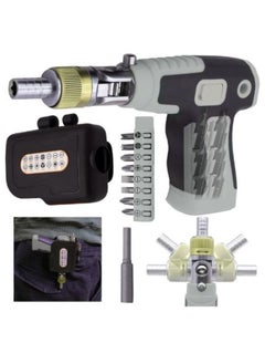 crewdriver 16-in-1 Multi Screwdriver Set All in One Craftsman Tool with 180 Degree Pivoting Adjustable Angle，Hidden bit magazine Screw Driversets Set,Household Repair Tool Kits (Grey)