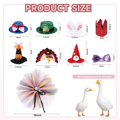 CAMDUCK 7 Set Seasonal Holiday Porch Goose Outfits 4th of July All Seasons Geese Hat Tutu Skirt Bow Tie Lawn Goose Clothes Costume Clothing for 23" Plastic Cement Goose Statue Patio Yard Outdoor Decor - Image 2