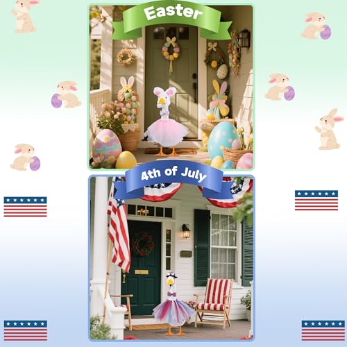 CAMDUCK 7 Set Seasonal Holiday Porch Goose Outfits 4th of July All Seasons Geese Hat Tutu Skirt Bow Tie Lawn Goose Clothes Costume Clothing for 23" Plastic Cement Goose Statue Patio Yard Outdoor Decor - Image 4