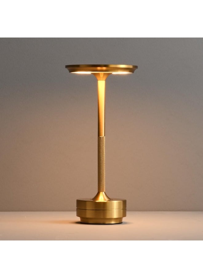 Cordless Table Lamp Rechargeable, Portable Outdoor Camping Lamp with 1200mAh Battery, 3 Color Stepless Dimming LED Bedside Table Light, Modern Table Lamp for Dining/Outdoor/Bar/Patio (Gold)