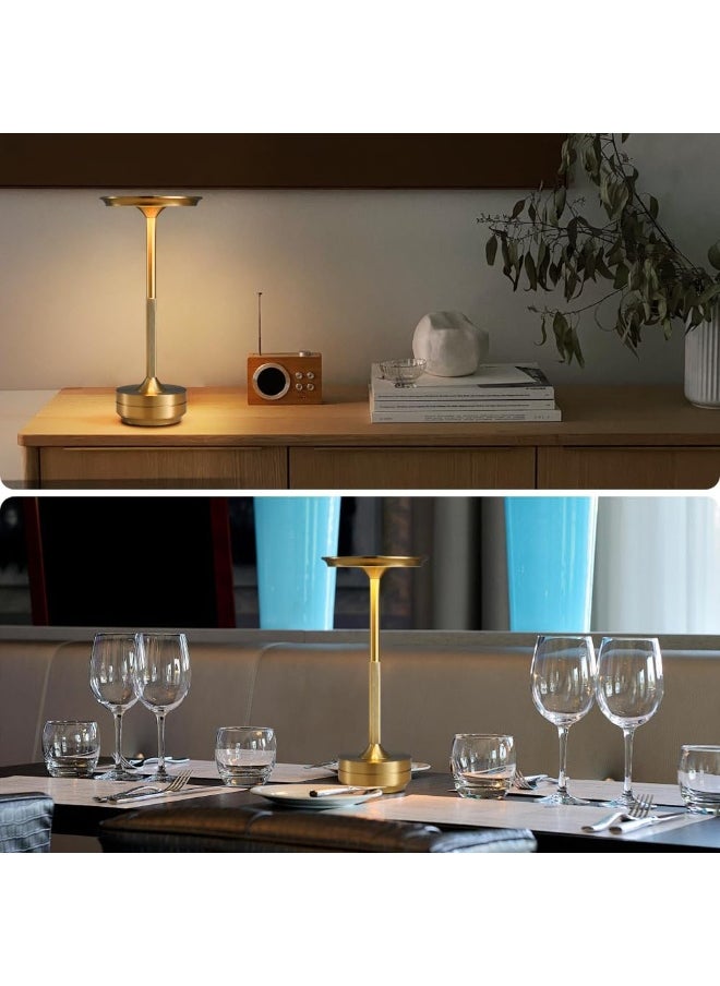 Cordless Table Lamp Rechargeable, Portable Outdoor Camping Lamp with 1200mAh Battery, 3 Color Stepless Dimming LED Bedside Table Light, Modern Table Lamp for Dining/Outdoor/Bar/Patio (Gold)