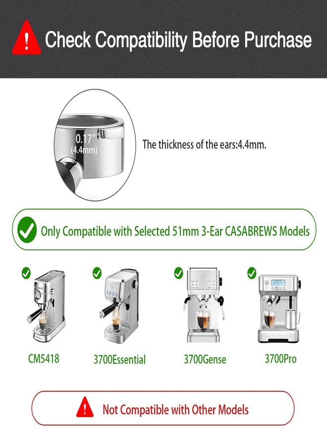 WhaleSiper 51mm Bottomless Portafilter Compatible with CASABREWS CM5418, 3700Essential, 3700Gense Espresso Machines, 3-Ears - Image 2