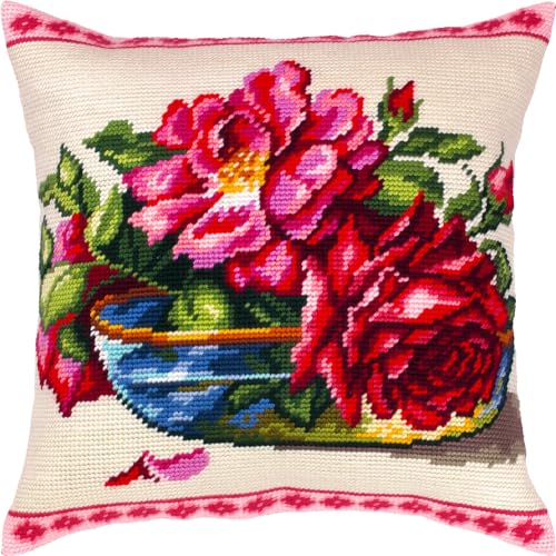 Brvsk Still Life Embroidery Kit for Adults and Beginners Enchanting Roses 1616 with Clear Precise Printed Design on Cotton Canvas Includes 2 Needles Yarn and EasyRead Chart - Image 1