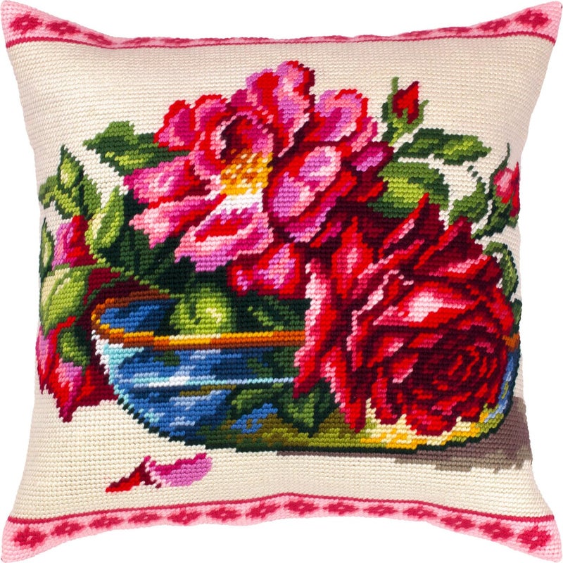 Brvsk Still Life Embroidery Kit for Adults and Beginners Enchanting Roses 1616 with Clear Precise Printed Design on Cotton Canvas Includes 2 Needles Yarn and EasyRead Chart - Image 2