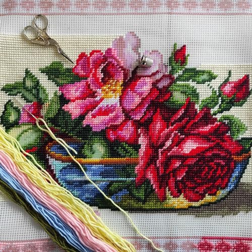 Brvsk Still Life Embroidery Kit for Adults and Beginners Enchanting Roses 1616 with Clear Precise Printed Design on Cotton Canvas Includes 2 Needles Yarn and EasyRead Chart - Image 3
