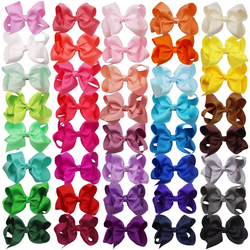 WillingTee 40colors 4.5" Hair Bows for Girls Grosgrain Ribbon Big Hair Bows Alligator Clips Hair Accessories for Baby Girls Infants Toddlers Teens Kids Children - Image 2