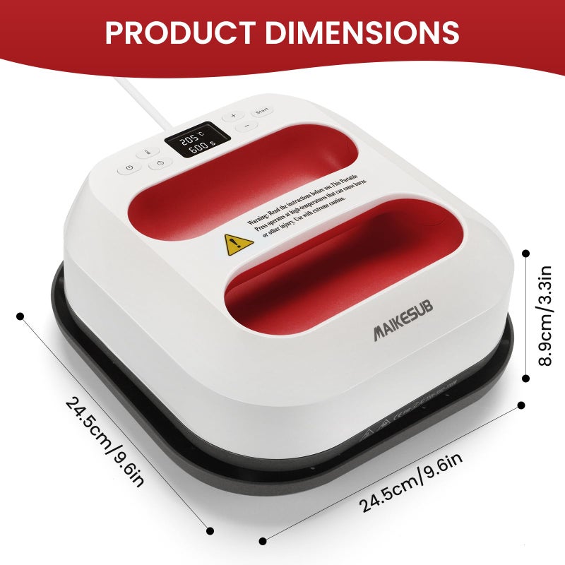MAIKESUB T-Shirt Heat Press Machine, Portable Heat Press 9.6"X9.6", Iron Press for Sublimation and HTV Vinyl Shirt Press Machine for Hat, Bags, Heating Transfer Projects (Red Heat Transfer Machine) - Image 2