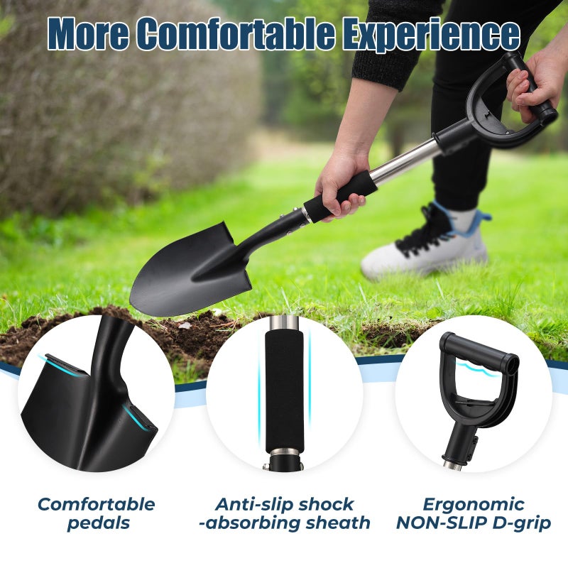 EUIJOIP Multi-Task Small Shovel 31" - D-Handle Ergonomic Design for Raised Garden Beds, Outdoor Compact Spaces & Family Camping (Rustproof & Ultra-Light), Silver - Image 4