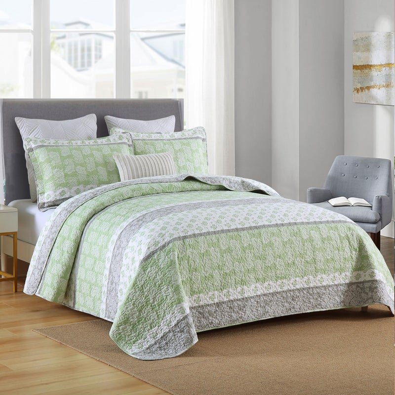 AJOCCI Quilts Queen Size, Cotton Comforter Set, Sage Green Bedding Queen Size, Farmhouse Striped Bedspreads, Lightweight All Seasons 3 Piece - Image 2