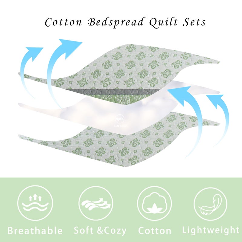 AJOCCI Quilts Queen Size, Cotton Comforter Set, Sage Green Bedding Queen Size, Farmhouse Striped Bedspreads, Lightweight All Seasons 3 Piece - Image 4