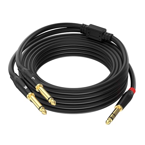 Seefeful (20FT / 1PACK) 1/4 inch TRS Stereo Y Splitter Insert Cable, Gold Plated Audiowave Series 6.35mm TRS Male to Dual 6.35mm TS Male Mono Breakout Cable, Audio Cord - Image 1