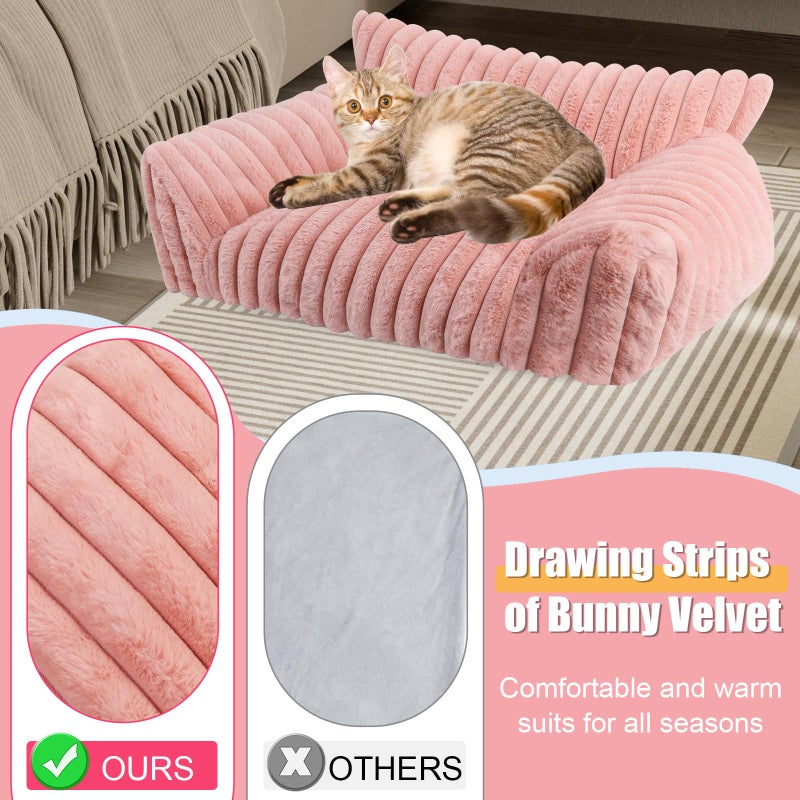 Wn's Day Cute Cat Couch Bed for Indoor Cats, Fluffy Pet Cat Sofa with Premium Soft Corduroy Fleece, Cute Small Dog Beds for Small Dogs, Fuzzy Puppy Chair with Removable Washable Cover (30x20x10,Pink) - Image 4