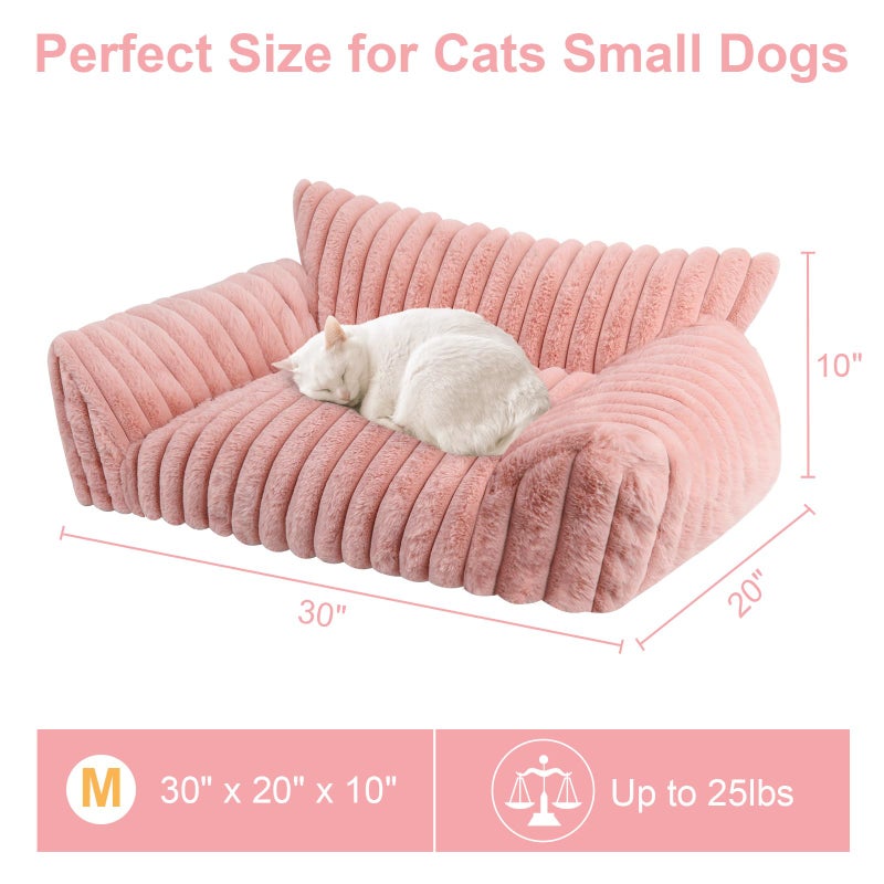 Wn's Day Cute Cat Couch Bed for Indoor Cats, Fluffy Pet Cat Sofa with Premium Soft Corduroy Fleece, Cute Small Dog Beds for Small Dogs, Fuzzy Puppy Chair with Removable Washable Cover (30x20x10,Pink) - Image 5