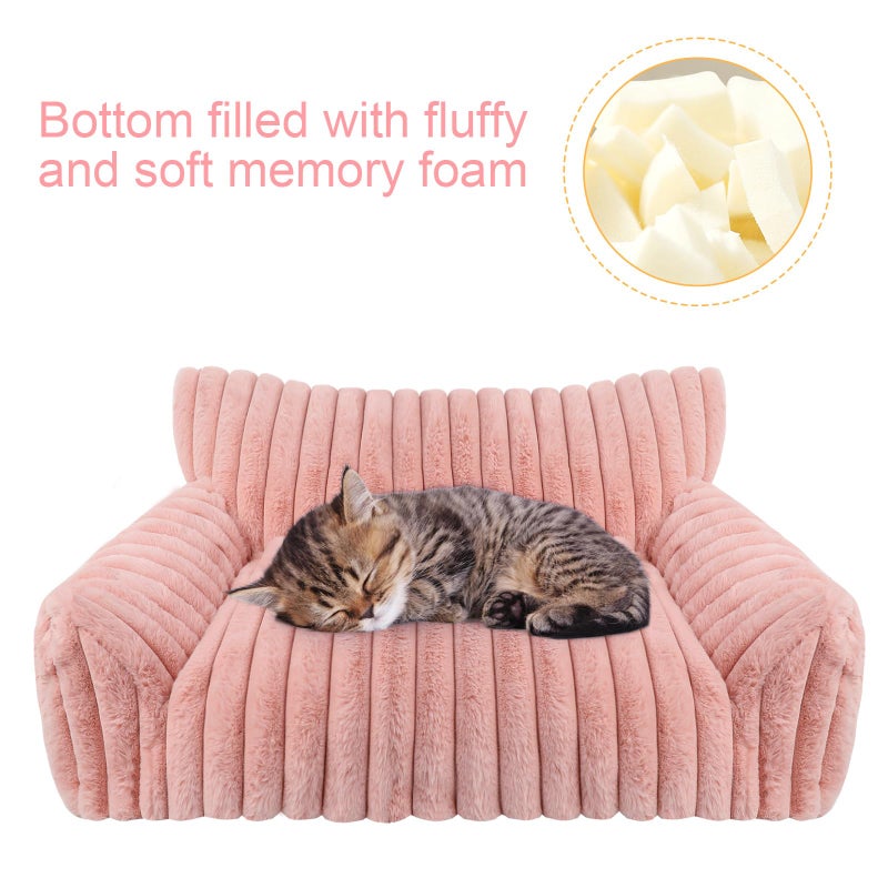 Wn's Day Cute Cat Couch Bed for Indoor Cats, Fluffy Pet Cat Sofa with Premium Soft Corduroy Fleece, Cute Small Dog Beds for Small Dogs, Fuzzy Puppy Chair with Removable Washable Cover (30x20x10,Pink) - Image 3