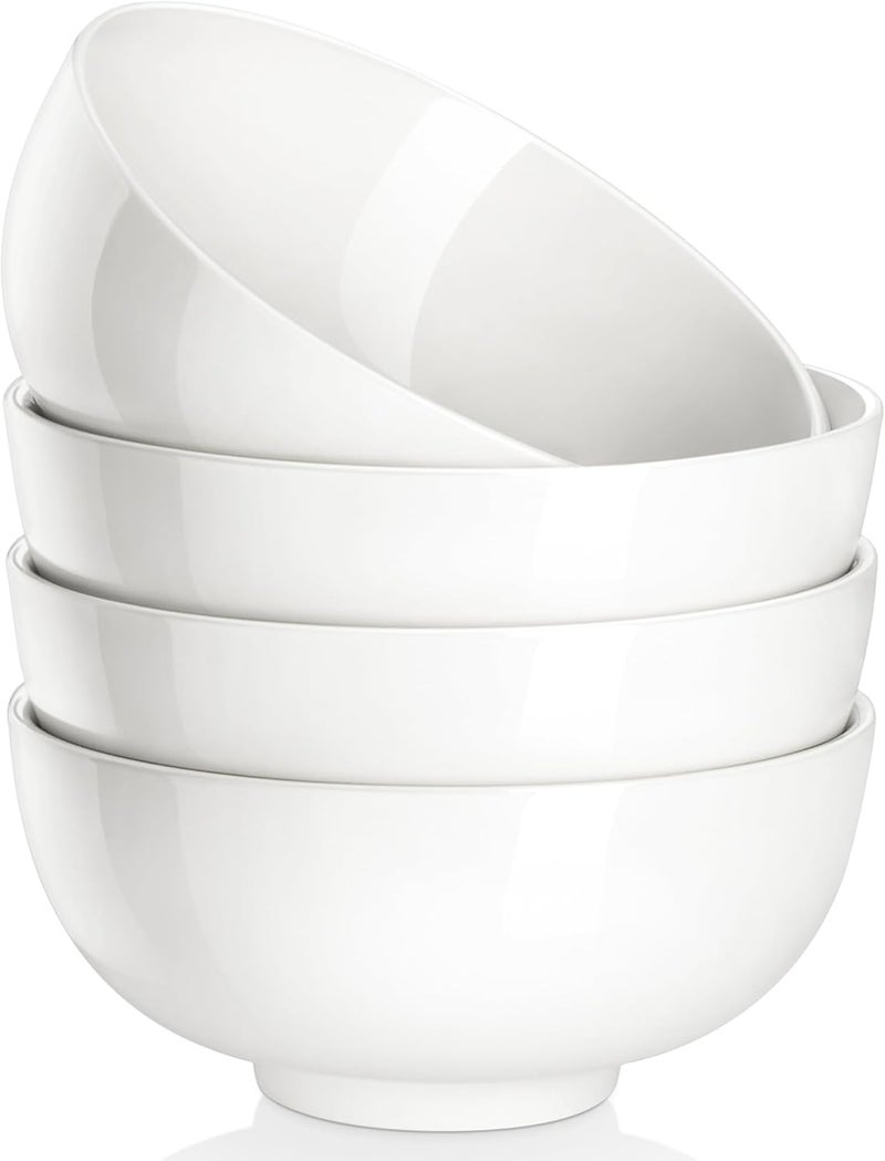 MALACASA 26 oz Porcelain Soup Bowls, 6" Cereal Bowls - White Bowls Set of 4 for Soup, Cereal, Oatmeal, Fruit, Rice - Dishwasher & Microwave Safe, Series Regular - Image 1